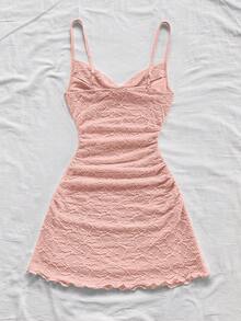 Soleia Spaghetti Strap Ruched Backless Mini Dress, Light Yellow, Suitable For Holiday, Date, Valentine's Day, Afternoon Tea, Vacation, Music Festival, Bohemian - Pink - View 2