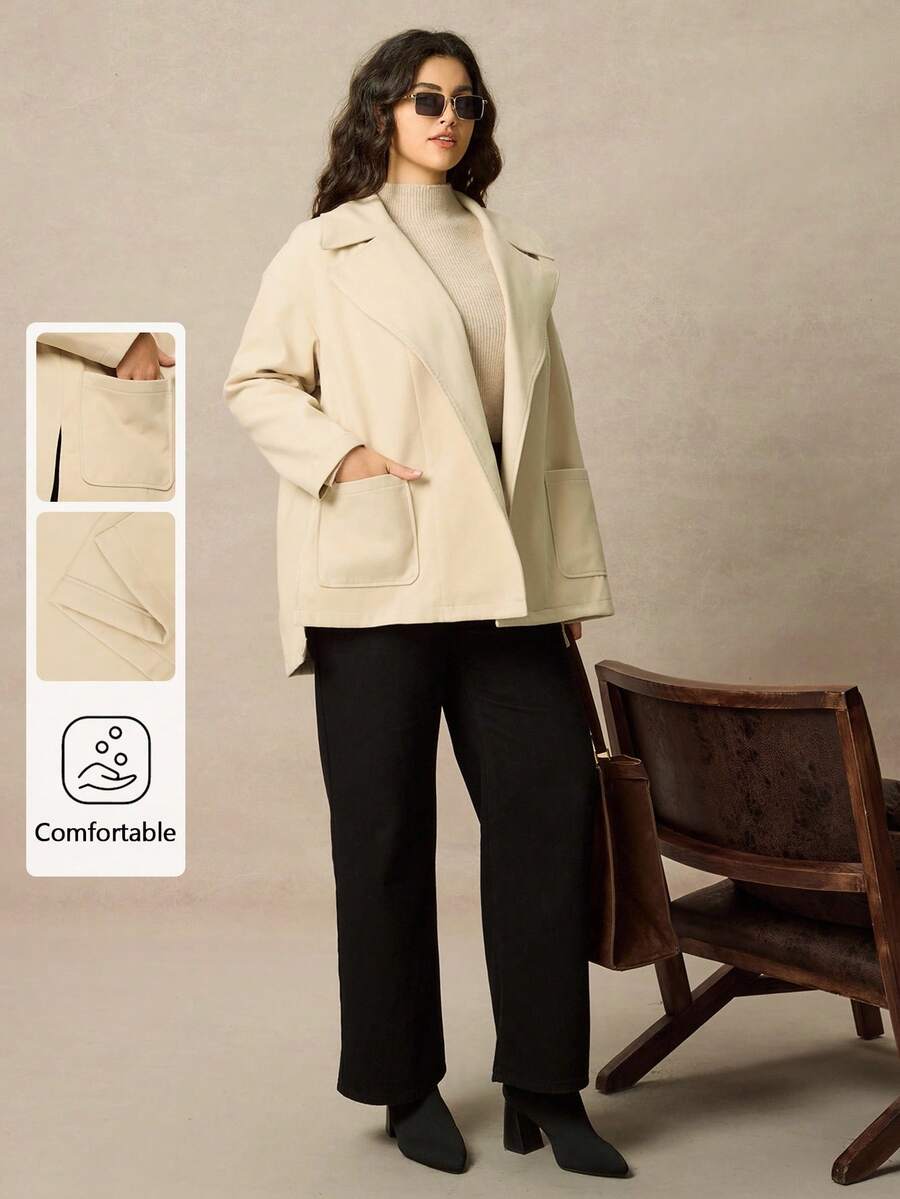 Juhart Plus Size Women's Regular Fit Fawn Long Sleeve Casual Commuter Coat, Autumn/Winter - Apricot - View 1