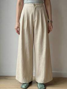 DAZY Women's Solid Color Split Wide Leg Casual Pants, Spring/Summer - Khaki - View 4