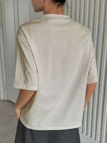 DAZY 女士夏季字母印花宽松圆领短袖T恤 - 淺灰色 - 查看 2