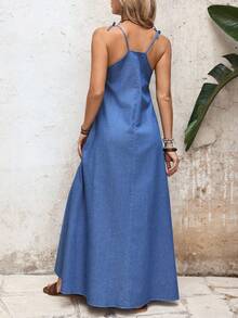 EMERY ROSE 女士休闲度假及日常穿着串珠吊带牛仔连衣裙 - 藍色 - 查看 2