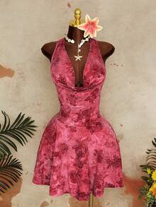 Sunspun Đầm mùa hè dệt kim họa tiết hoa dành cho nữ cỡ lớn, thích hợp mặc thường ngày/đi nghỉ mát/đi làm. - màu nâu - Xem 5