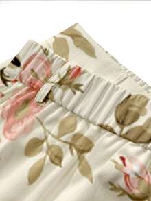 EMERY ROSE Plus Size Casual Vacation Romantic Rose Print Pants - Multicolor - View 3