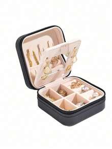 1个旅行首饰收纳盒，女士礼物，迷你首饰整理盒，带镜子的项链耳环收纳盒，粉色旅行必备，妇女节礼物，适合度假海滩、浴室、卧室等场所，大容量 - 彩色 - 查看 13