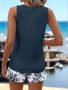 Sylviya Bộ đồ nữ gồm áo tank top cổ tròn và quần short, thích hợp cho mùa hè. - Màu xanh lam - Xem 2