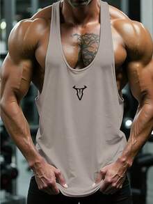 GymBeat 男士牛頭印花休閒百搭日常旅行運動T恤 - 淺灰色 - 查看 5