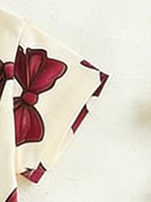 2件套女童休闲蝴蝶结印花T恤和纯色宽松短裤套装，居家日常穿着舒适 - 白色 - 查看 5