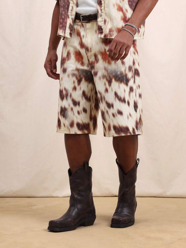 SUMWON Męskie szorty jeansowe tie-dye do kolan, luźne, z kieszeniami bocznymi, luźny krój, idealne na letnie wakacje na plaży