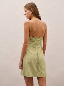 Nöista Mini Dress In Striped Fabric With Squared Neckline With Adjustable Straps On Back. Summer, Spring, Holiday, Festival, Vaccay Look. - Green - View 2