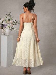 Momance Vestido de maternidad de punto de doble capa con volantes, con lazo delantero y tirantes ajustables - Beis - Ver 2