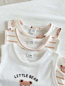 SHEIN 3pcs Baby Boy Cartoon Bear Print Romper Bodysuit - Multicolor - View 6