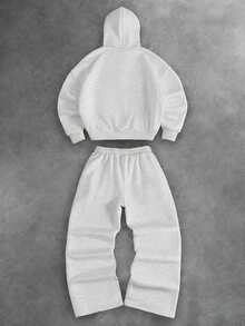 Manfinity Roghcode Bộ đồ thể thao nam thường ngày, áo hoodie có khóa kéo và quần nỉ màu trơn, phong cách đường phố, rộng rãi, họa tiết, đồ đôi, dành cho bạn bè, thể hiện tình yêu với bạn trai, phong cách đường phố, dành cho các cặp đôi. - Xám - Xem 5