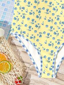 少女休闲彩色图案连体泳衣，适合夏季穿着 - 彩色 - 查看 6