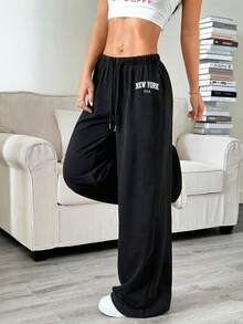 Attitoon Women's Casual Low-Waist Straight Leg Sweatpants, Suitable For Summer, Washed Effect - Black - View 14