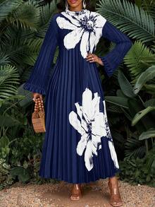 SHEIN Lady 大码藏蓝色连衣裙，春夏正式礼服，闪亮连衣裙，适合婚礼、晚宴、鸡尾酒会、毕业典礼、生日派对及其他正式场合，时尚系列 - 藏蓝色 - 查看 3