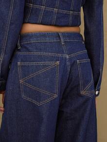 COUREZ Pantalones de tiro bajo con lavado azul medio/Ropa de otoño e invierno Y2K para mujeres, conjunto de 2 piezas lindo para salir, atuendos para fiestas, Año Nuevo - Azul lavado oscuro - Ver 6