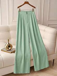 Tween GirlsTextured Vertical Striped Black Loose Button Pants - Green - View 1