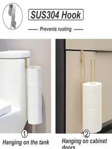 2 PIEZAS/SET Estante para rollos de papel sin perforación, estante de almacenamiento para baño, estante de almacenamiento de pared para cocina, estante colgante para papel higiénico - Dorado - Ver 4
