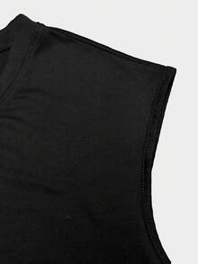 Manfinity Dauomo 男士几何印花圆领休闲百搭背心 - 黑色 - 查看 5