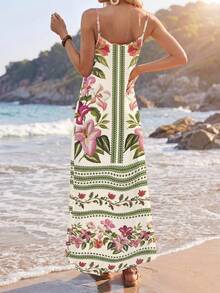 Sylviya 女士舒适弹力针织休闲度假长款吊带连衣裙，适合夏季休闲穿着 - 彩色 - 查看 2