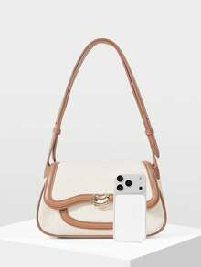 MOTF PREMIUM BOLSO DE HOMBRO PARA MUJER, BOLSO DE HOMBRO PARA VIAJES DE MODA CON EMPALME - Patrón de tela beige - Ver 4