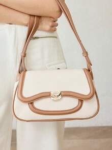 MOTF PREMIUM BOLSO DE HOMBRO PARA MUJER, BOLSO DE HOMBRO PARA VIAJES DE MODA CON EMPALME - Patrón de tela beige - Ver 7