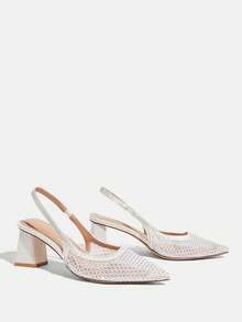 CUCCOO TILAWA Sandalias de tacón alto con tira de tobillo, puntera abierta, transparentes de PVC con rhinestones en color nude, adecuadas para ir al trabajo, citas y fiestas - Blanco roto - Ver 3