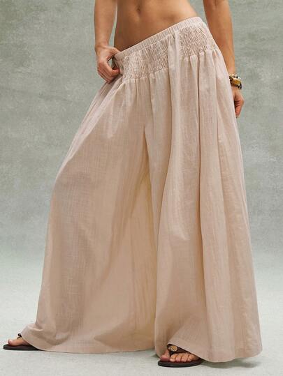 Bohemela Women's Casual Solid Color Woven Loose Wide Leg  Super Popular Pants Bohemian Outfits Women Summer Baggy Pants