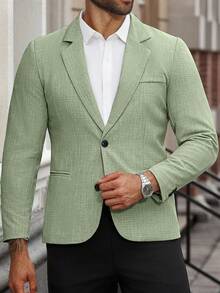 Manfinity Mode Blazer informal de un solo abotonado para hombre de talla grande - verde menta - Ver 6