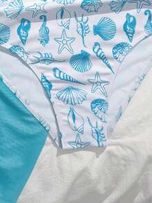 SHEIN 少女贝壳印花连体泳衣，带网纱裙摆，时尚可爱，适合游泳、海滩、泳池、拍照、水上乐园、水疗中心、暑假、海滩派对、圣诞节、新年、感恩节、万圣节、愚人节等场合。 - 薄荷綠 - 查看 4