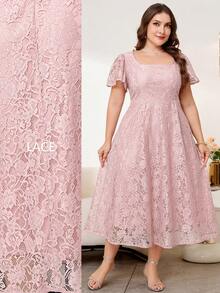 Reflora Plus Size Elegant Light Pink Summer Short Sleeve Lace Dress, Wedding Ninang Long Wedding Guest Party Dress,Luxury Evening Prom Ball Gown - Multicolor - View 4