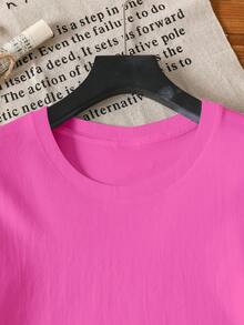 Glissea Women's Letter & Lemon Print Casual Round Neck Short Sleeve T-Shirt, Summer - Hot Pink - View 5