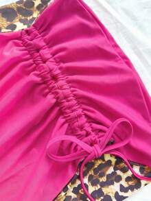 Soleia Bộ bikini 3 mảnh phối màu đỏ tương phản họa tiết da báo dành cho nữ cỡ lớn - Màu Hồng Tươi - Xem 7