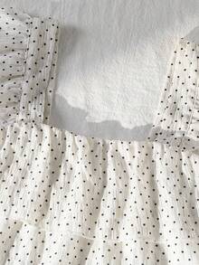 Áo sơ mi chấm bi trắng kiểu dáng thường ngày cho bé gái, chất liệu mềm mại và thời trang, đa năng cho kỳ nghỉ hè, du lịch, đi học và mặc hàng ngày. - trắng - Xem 3