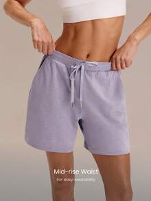 GLOWMODE 6'' CloudKnit Float On Ultra-Soft Stretchy Lightweight Adjustable Drawstring Elastic Waist Mid Waist Side Pockets Shorts Daily Casual Wear - Purple - View 3