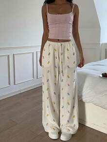 Mulvari Women's Casual Loose All-Over Print Wide Leg Straight Thin Pants, Suitable For Spring & Autumn - Multicolor - View 1