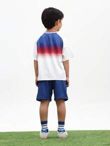 SUMWON Boys England Football Inspired Gradient Ombre T-Shirt And Shorts Co-Ord Set With Number 10 Print For Casual Summer Wear, World Cup 2026 Sporty Chic Game Day Football Blokecore Streetwear Jersey Kit - Multicolor - View 2