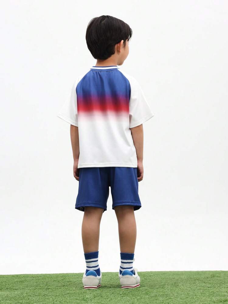 Boys England Football Inspired Gradient Ombre T-Shirt And Shorts Co-Ord Set With Number 10 Print For Casual Summer Wear , World Cup