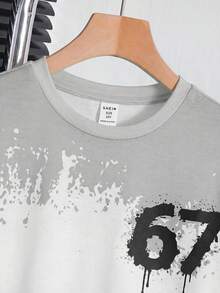 SHEIN Little Byeori 青少年男童宽松街头风短袖短裤套装 - 彩色 - 查看 5