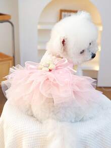 PETSIN 1pc Pet Light Luxury Princess Style Dress, Cat And Dog Universal Clothes, 3D Three-Dimensional Flower Love Bow Decoration Dress, Multi-Color Optional - Multicolor - View 6
