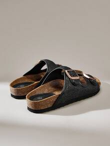 Solecia Sandalias planas casuales con hebilla ajustable para mujer - Caqui - Ver 3