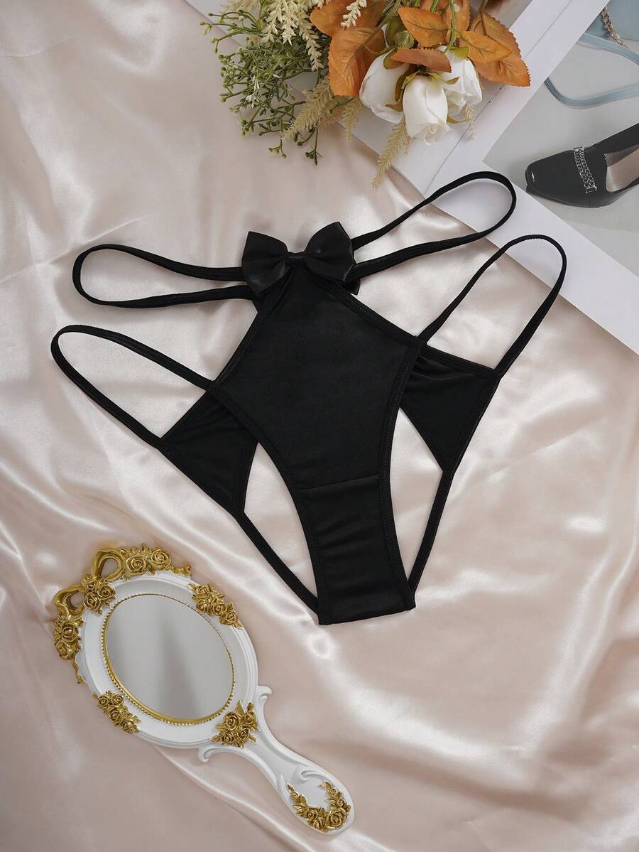 SpicyHot 时尚性感蝴蝶结设计女士外出内裤 - 黑色 - 查看 1