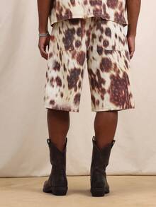 SUMWON 男士扎染牛仔短裤，及膝休闲短裤，带侧袋，宽松版型，适合夏季海滩度假 - 米色 - 查看 2