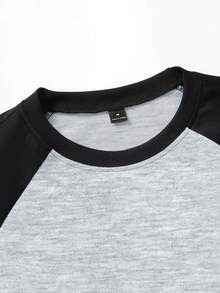 PAVTROS Men's Long Sleeve Round Neck T-Shirt, Black And White Color Block, Raglan Handwritten English Print, Loose Fit Racing Mens Graphic - Multicolor - View 3