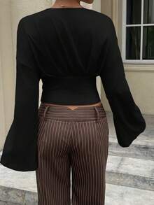 Siren Gaze Áo thun nữ cổ chữ V trơn, dáng ôm, thích hợp mặc hàng ngày. - màu đen - Xem 3