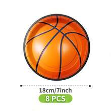 橙黑篮球图案一次性餐盘、餐巾纸和杯子套装，可供8位客人使用。这款一次性派对用品套装（包括餐盘、餐巾纸和杯子）非常适合生日派对、婚礼和家庭野餐。 - 查看 9