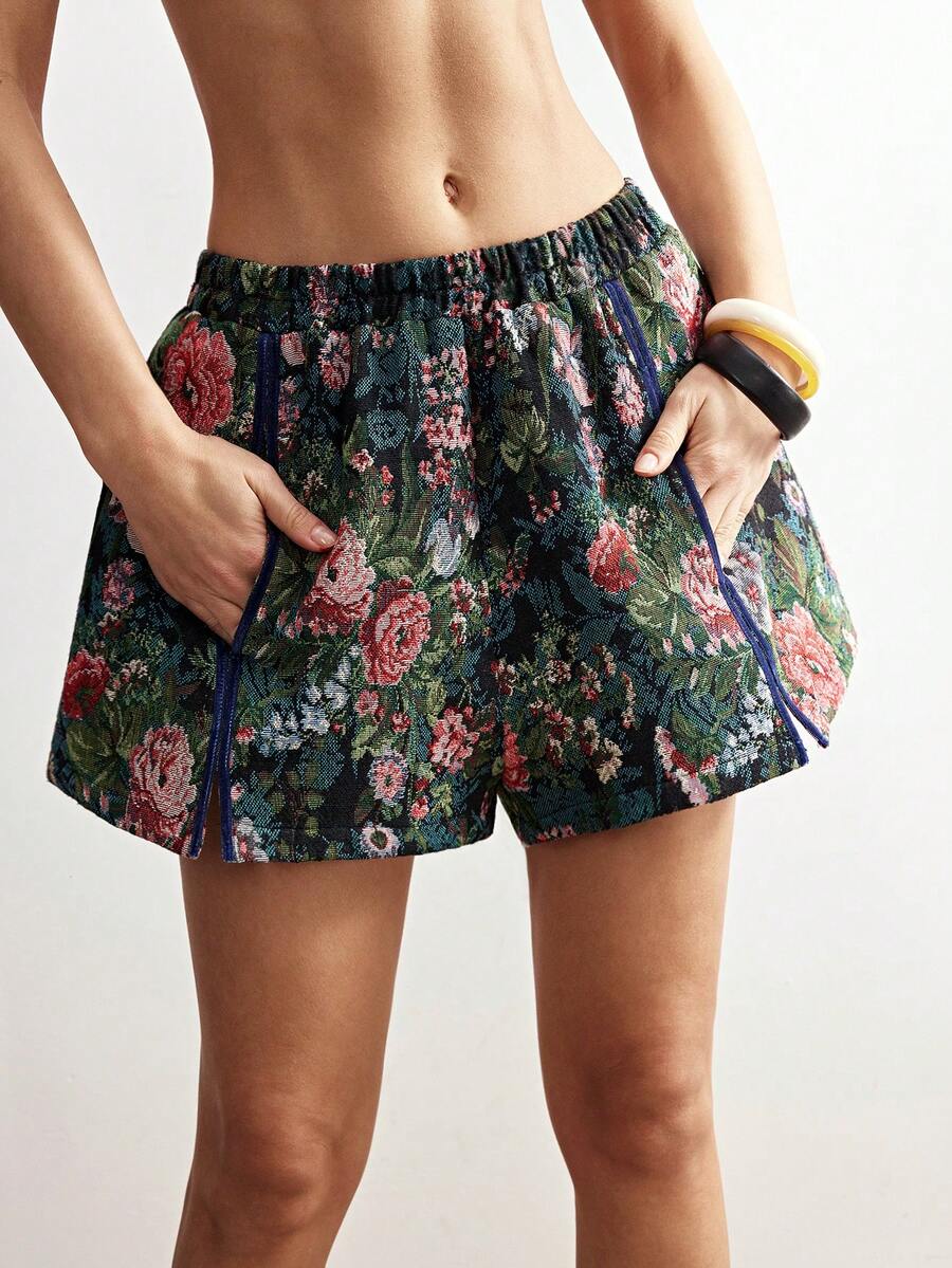 Bohemela Women's Casual Jacquard Weave Loose Shorts Floral Shorts Women's Shorts Summer Women's Shorts Casual Women's Shorts Summer Women's Board Shorts - Dark Green - View 1
