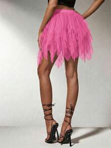 SHEIN SXY 大码女式多层荷叶边薄纱半身裙，黑色网纱裙，适合约会、生日、单身派对等场合，可爱休闲，购物街头风，外出休闲皆宜，易于搭配，显瘦，凸显身材，修饰身形。 - 粉色 - 查看 10