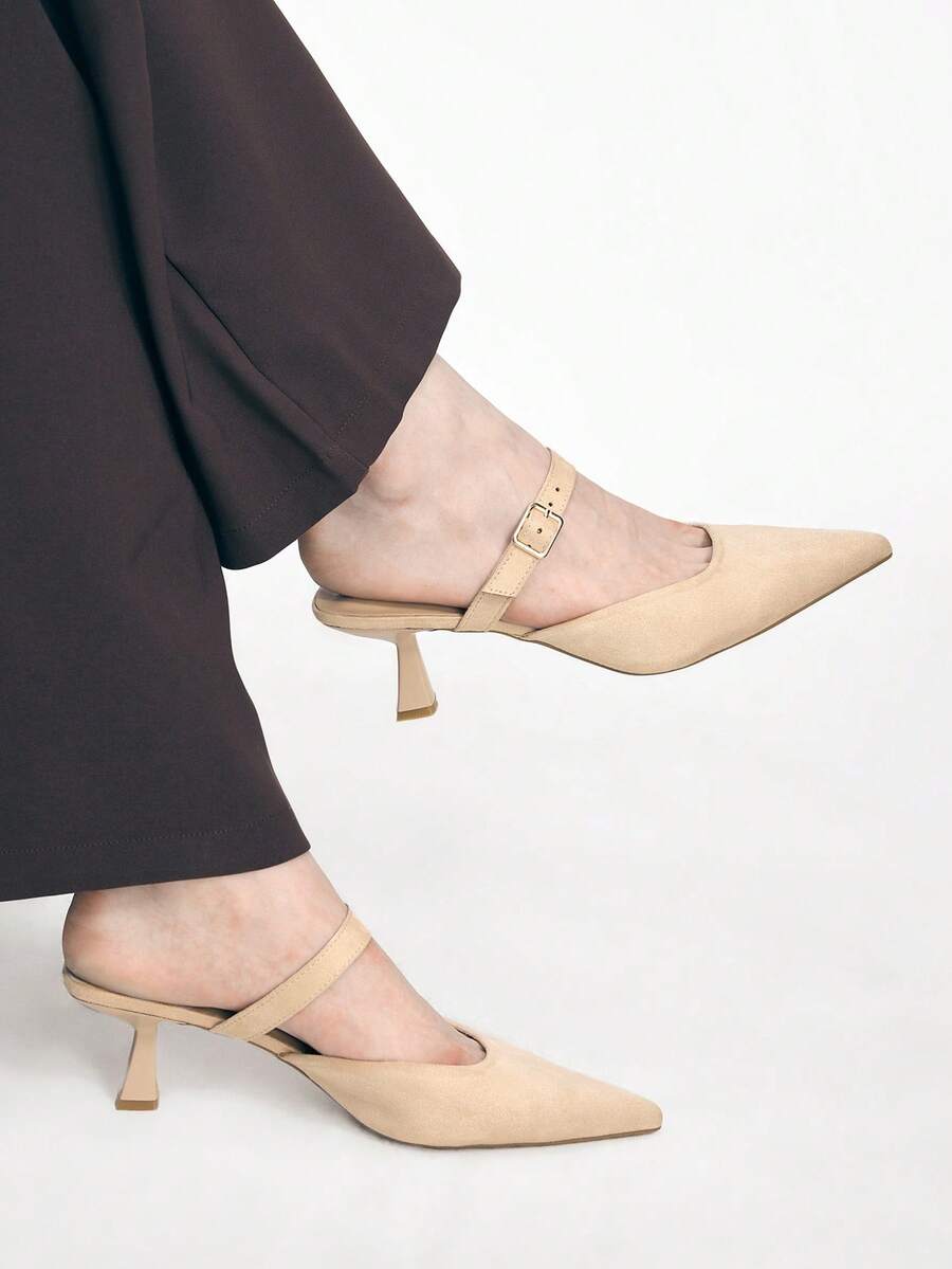 Mnmlis Women Low-Heeled Beige Pointy-Toe Pumps In A Minimalist Commuter-Chic Style. - Beige - View 1