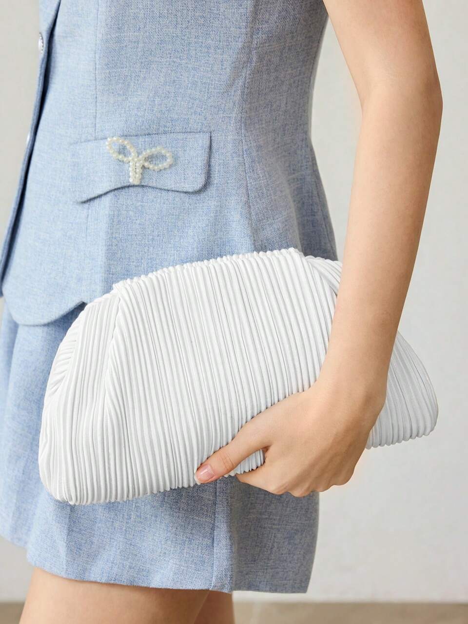 MOTF LADIES CLUTCH BAG, EXQUISITE MINIMALIST PLEATED DINNER BAG